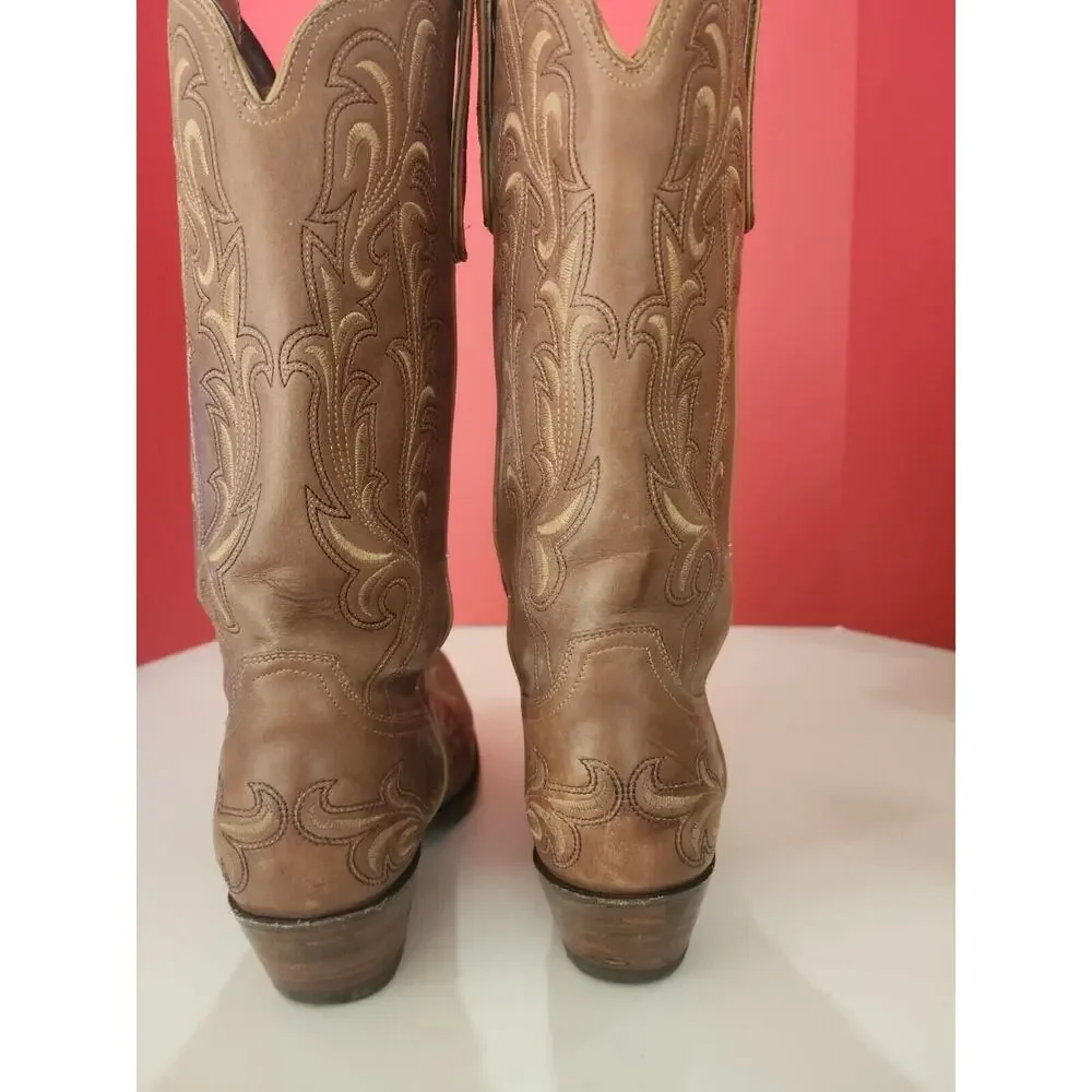 DENVER COWBOY BOOTS GENUINE LEATHER MENS SIZE 9.5 b Brown Brush Popper
